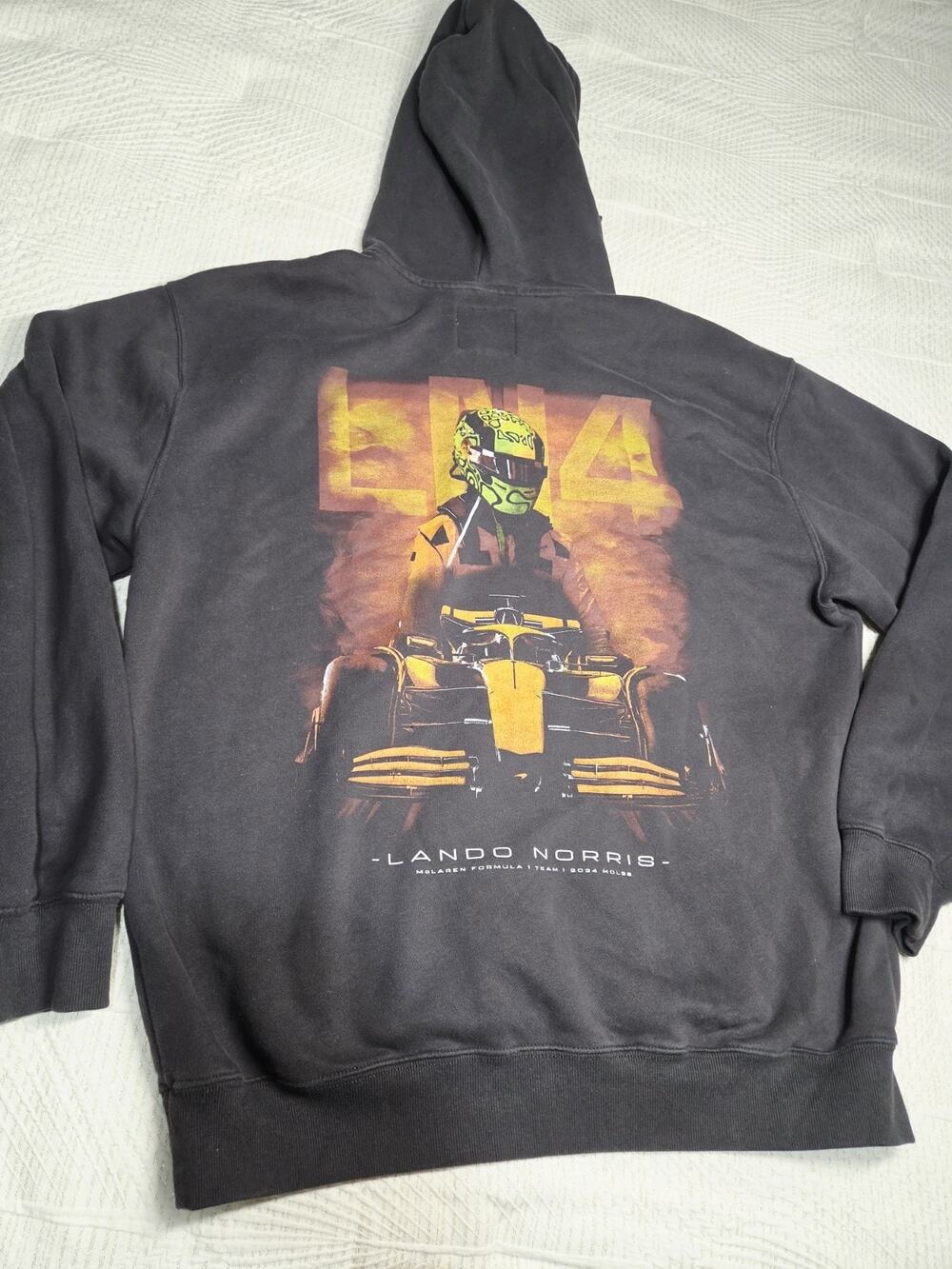 Hollister McLaren F1 Lando Norris LN4 Graphic Hoodie Sz L Y2K Grunge Distressed
